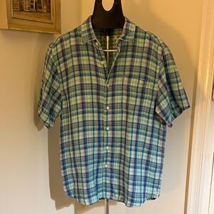 Tommy Bahama Mens Plaid Linen Button Front Short Sleeve Casual Shirt Sz M